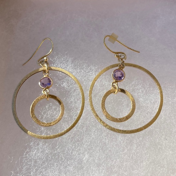 Sundance Catalog Gold Vermeil Concentric Circle Earrings with Purple stones - Picture 1 of 3